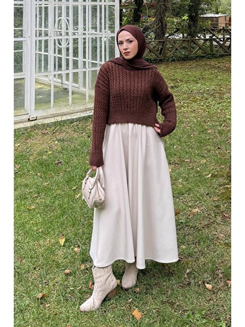 Lamelif Crop Triko Kazak Acı Kahverengi - S000517978-28102