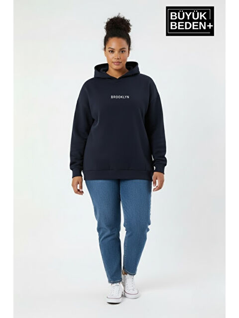 Süperlife Kadın Büyük Beden Kapüşonlu Brooklyn Baskılı Sweatshirt SPR26BSWK961 - S000480594-21164
