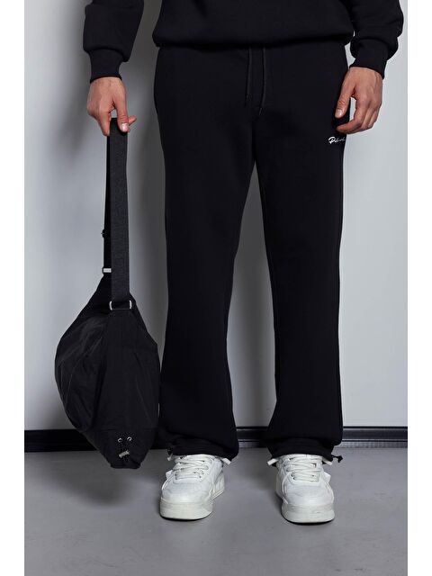 Abluka Online Erkek Ayarlanabilir Paça Lastikli Basic Baggy Fit Eşofman Altı Siyah - S000491510-19351