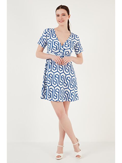 Lela Desenli Kruvaze Yaka Mini Elbise Kadın Elbise 5865618 - S000162632-17234