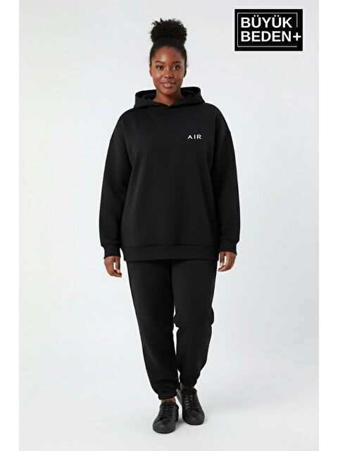 Süperlife Kadın Büyük Beden AR Baskılı Kapüşonlu Sweatshirt SPR26BSWK963 - S000480596-19351