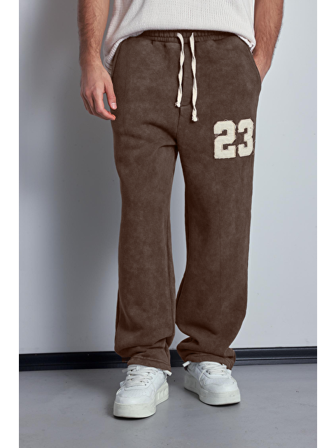 Abluka Online Erkek Baskılı Yıkamalı Baggy Fit Eşofman Kahverengi - S000491511-19413