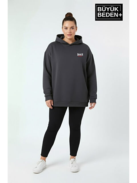 Süperlife Kadın Büyük Beden Brooklyn 1970 Baskılı Kapüşonlu Sweatshirt SPR26BSWK964 - S000480597-17308