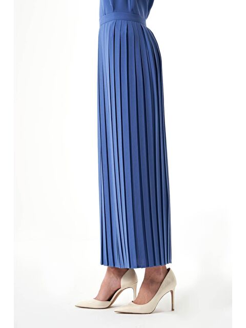 Mizalle Krep Pliseli İndigo Etek - S000085685-23093