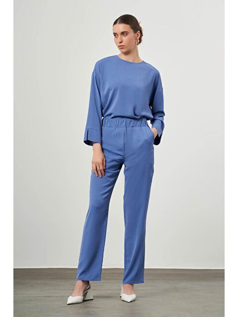 Mizalle Desen Dokulu İndigo Pantolon - S000085689-23093