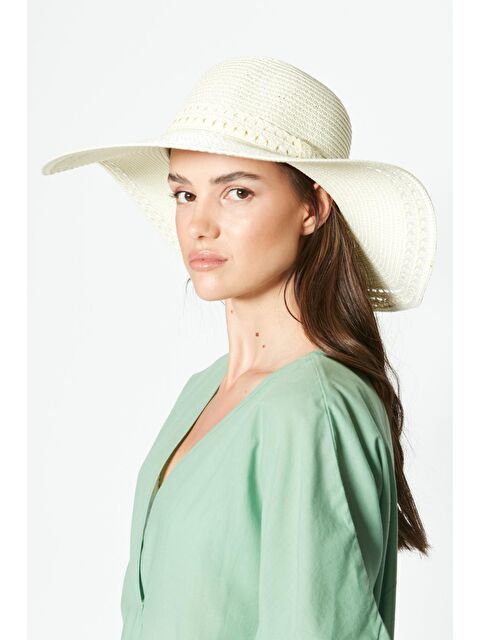 C&City Hasır Plaj Şapkası Y23730-12 Krem - S000216774-19966