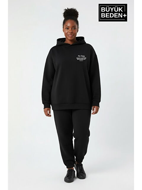 Süperlife Kadın Büyük Beden Chef Baskılı Kapüşonlu Rahat Kalıp Sweatshirt SPR26BSWK966 - S000480599-19351