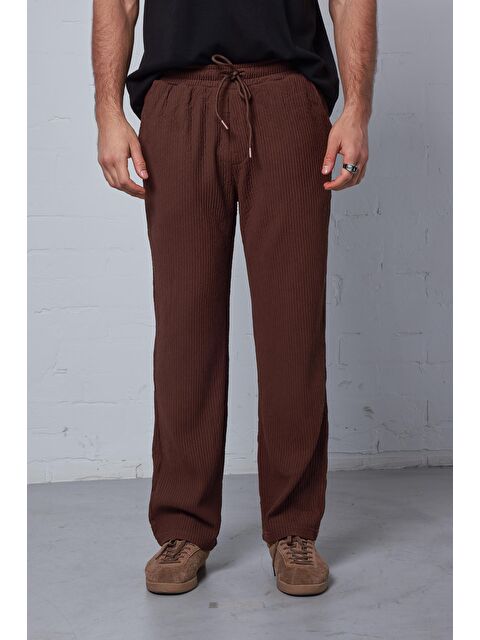 Abluka Online Erkek Fitilli Baggy Fit Rahat Eşofman Kahverengi - S000491517-19413