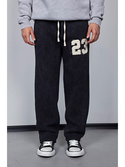 Abluka Online Erkek Baskılı Yıkamalı Baggy Fit Eşofman Siyah - S000491511-19351