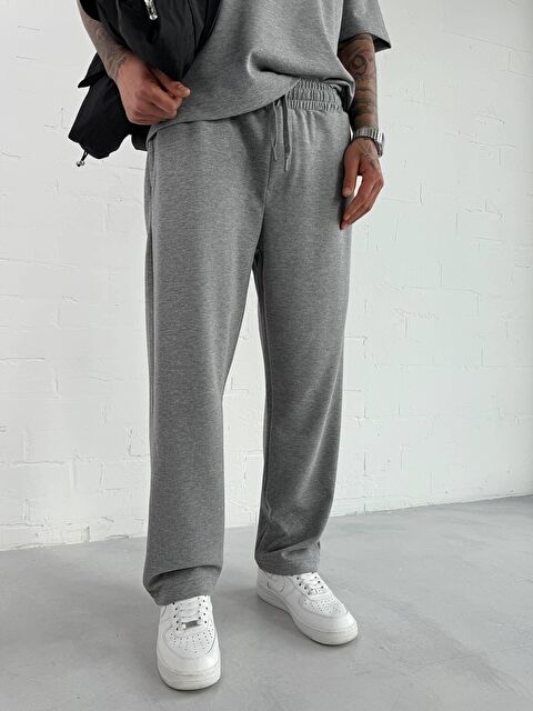 Abluka Online Erkek Regular Fit Beli Lastikli Rahat Eşofman Gri Melanj - S000491518-74