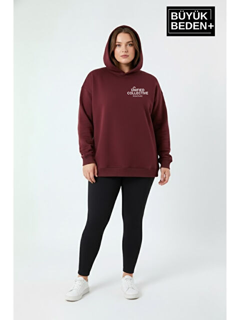 Süperlife Kadın Büyük Beden Rahat Kalıp Hoodie -Unified Baskılı Kapüşonlu inceSweatshirt SPR26BSWK968