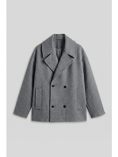 Abluka Online Erkek Oversize Kruvaze Kaban Koyu Gri - S000491520-29351