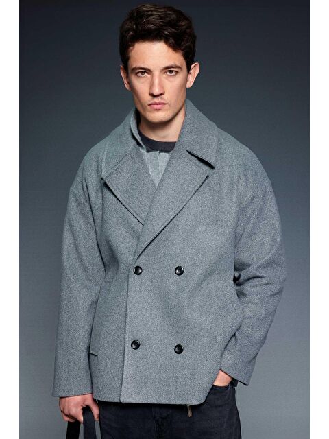 Abluka Online Erkek Oversize Kruvaze Kaban Koyu Gri - S000491520-29351