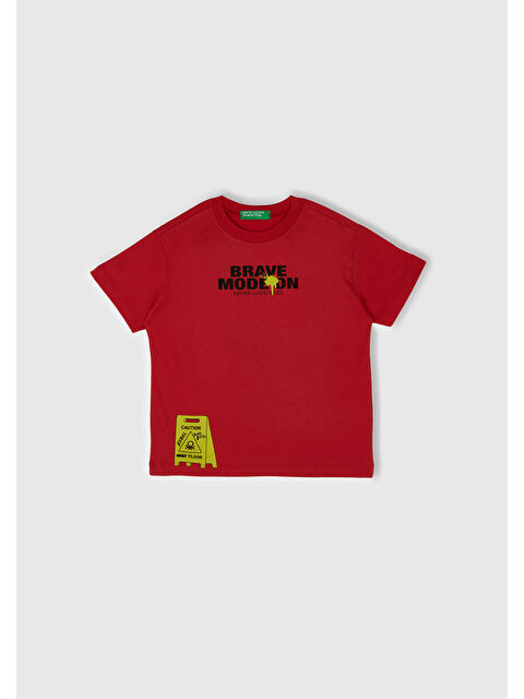 United Colors Of Benetton Erkek Çocuk Kırmızı Grafik Baskılı Kısa Kollu T-Shirt - S000364186-20045