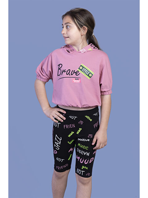 Toontoykids Kız Çocuk Kapüşonlu Baskılı Biker Taytlı Takım - S000271036-20028