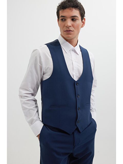 TUDORS Erkek Standart Fit Normal Kesim Düz Fleto Cepli Lacivert Yelek - S000521918-21164