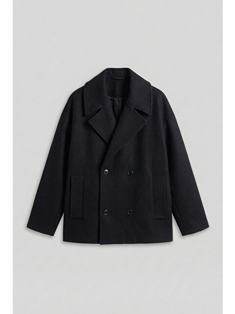 Abluka Online Erkek Oversize Kruvaze Kaban Siyah - S000491520-19351