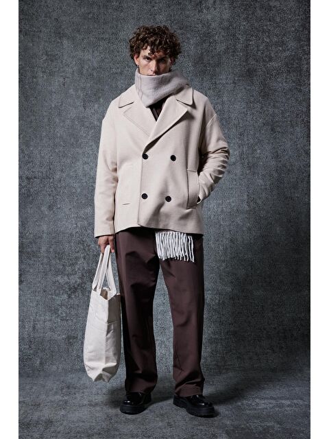 Abluka Online Erkek Oversize Kruvaze Kaban Açık Bej - S000491520-19927