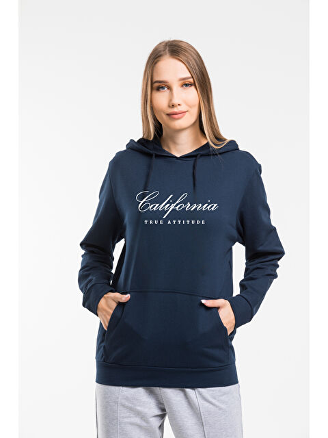 Süperlife Kadın Kapüşonlu Rahat Kalıp İnce El Yazılı Californıa Baskılı Swetashırt spr24swk121 - S000292701-21164