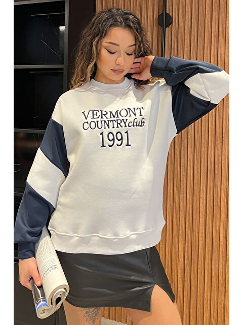 Gülseli Üç İplik Şardonlu Renk Garnili Kadın Sweatshirt - S000314414-37341