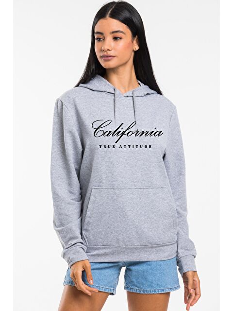 Süperlife Kadın Kapüşonlu Rahat Kalıp İnce El Yazılı Californıa Baskılı Swetashırt spr24swk121 - S000292701-17308