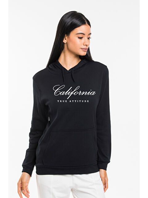 Süperlife Kadın Kapüşonlu Rahat Kalıp İnce El Yazılı Californıa Baskılı Swetashırt spr24swk121 - S000292701-19351