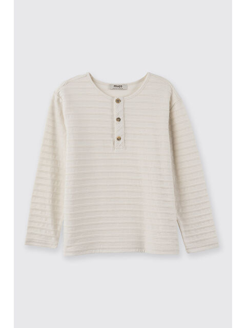 Panço Erkek Çocuk Yakası Düğmeli T-Shirt EKRU - S000470923-19965