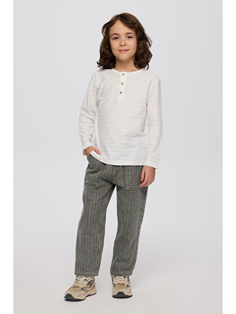 Panço Erkek Çocuk Yakası Düğmeli T-Shirt Ekru - S000470923-19965