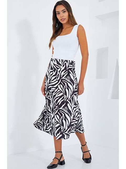 Bigdart Kadın Siyah Beyaz Desenli Saten Etek 15806 - S000089537-5301