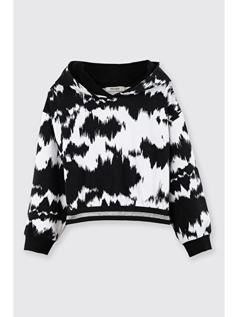 Panço Kız Çocuk Desenli Kapüşonlu Sweatshirt Siyah - S000470931-19351