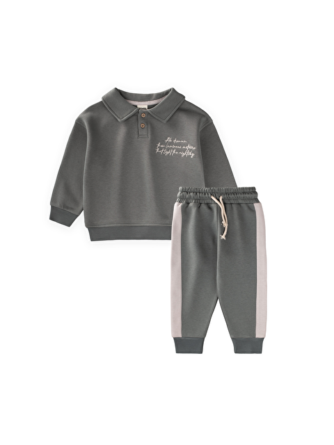 CİGİT Yakalı Nakış İşlemeli Sweatshirt Takım 2-10 Yaş Çağla Yeşili - S000507520-14939