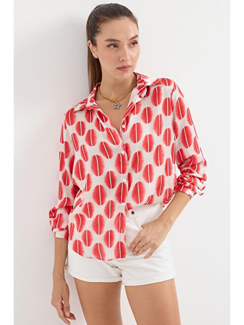 Bigdart 3964 Hafif Dökümlü Saten Gömlek - B.Kırmızı - S000089376-37333