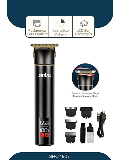 Sinbo Profesyonel Titanyum T Bıçaklı Tip Saç Sakal Ense Kesme Traş Makinası SHC-1907 - S000492823-19351