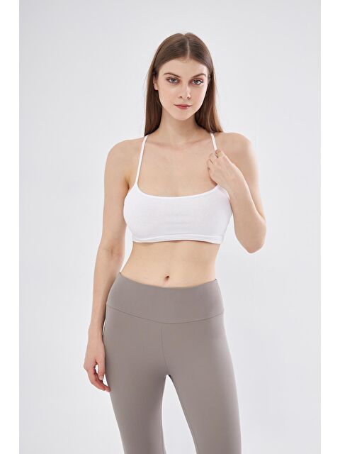 Chandraswear Kadın Beyaz Fitilli Askılı Spor Sütyeni Bra - Lara - S000029011-20063