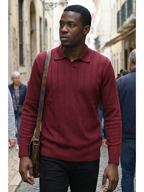 Mishar İtalia Polo Yaka Çizgi Desenli Erkek Triko Kazak - S000427916-19951