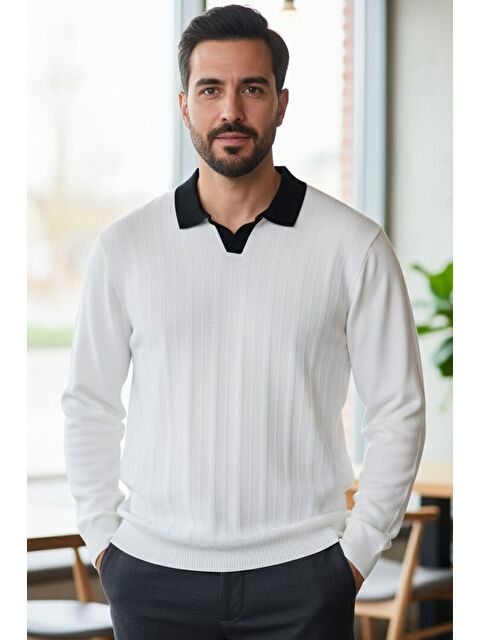 Mishar İtalia Erkek Polo Yaka Kendinden Desenli Triko Kazak - S000491521-20063