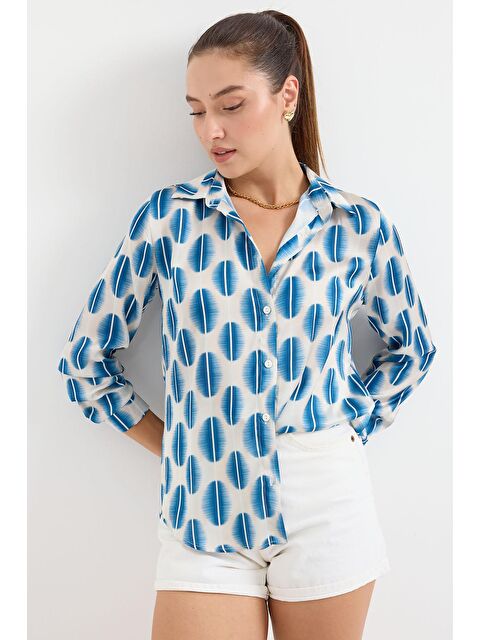 Bigdart 3964 Hafif Dökümlü Saten Gömlek - B.Mavi - S000089376-37213