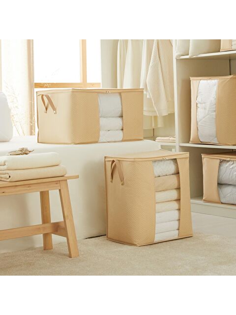 Ocean Home Textile 2'li Pvc Pencereli Bej Balıksırtı Hurç Set - S000178970-19928