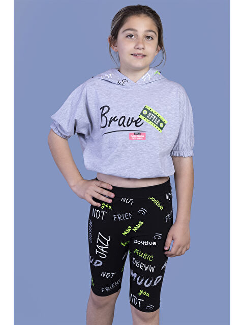 Toontoykids Kız Çocuk Kapüşonlu Baskılı Biker Taytlı Takım - S000271036-74