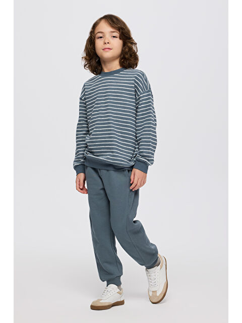 Panço Erkek Çocuk Çizgi Desenli Petrol Sweatshirt - S000514325-20019