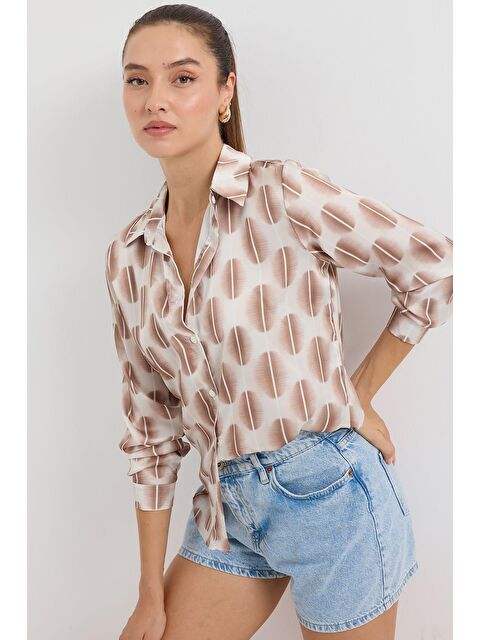 Bigdart 3964 Hafif Dökümlü Saten Gömlek - B.Kahverengi - S000089376-37320