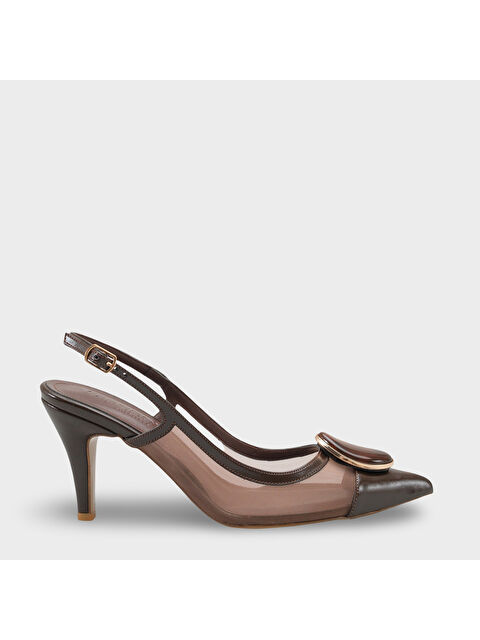 Capone Outfitters Liane Orta Topuklu Taşlı Fileli Arkası Açık Kadın Ayakkabı - S000514329-19413