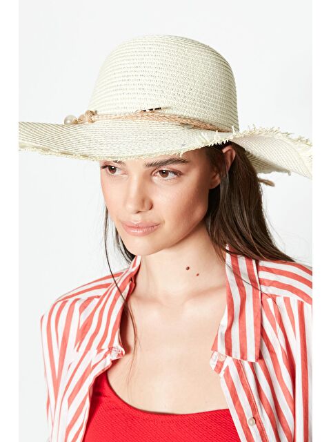 C&City Hasır Plaj Şapkası Y23730-18 Krem - S000216780-19966