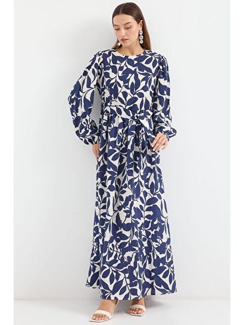 Bigdart 2513 Balon Kol Tesettür Elbise - Lacivert - S000240628-21164