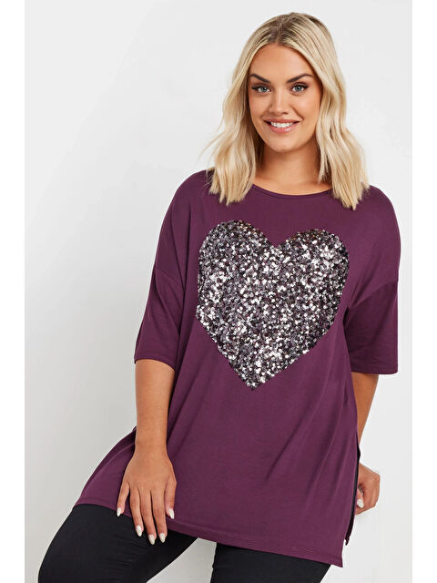 Stil Diva Büyük Beden Bisiklet Yaka Yarım Kollu Payet Süslemeli Yırtmaçlı Bluz 303541 - S000280362-20042