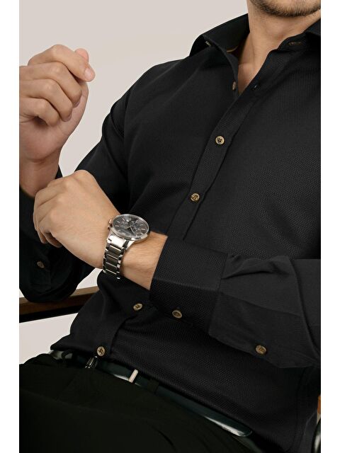 Etikmen Siyah Kahve Düğmeli Slimfit Erkek Gömlek - S000177873-19351