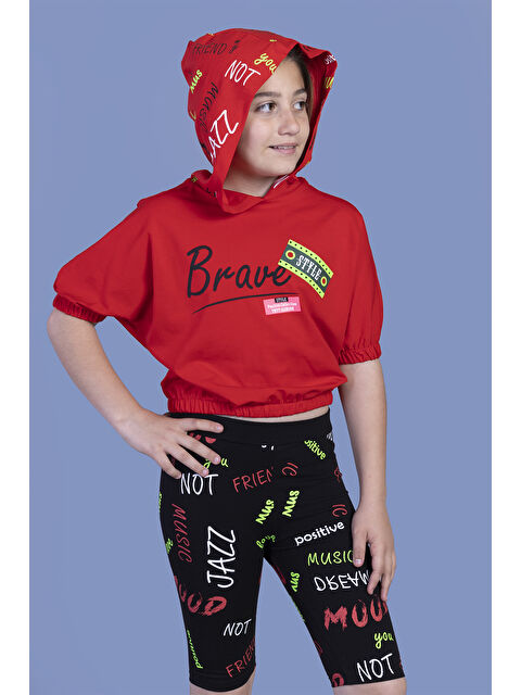 Toontoykids Kız Çocuk Kapüşonlu Baskılı Biker Taytlı Takım - S000271036-20045