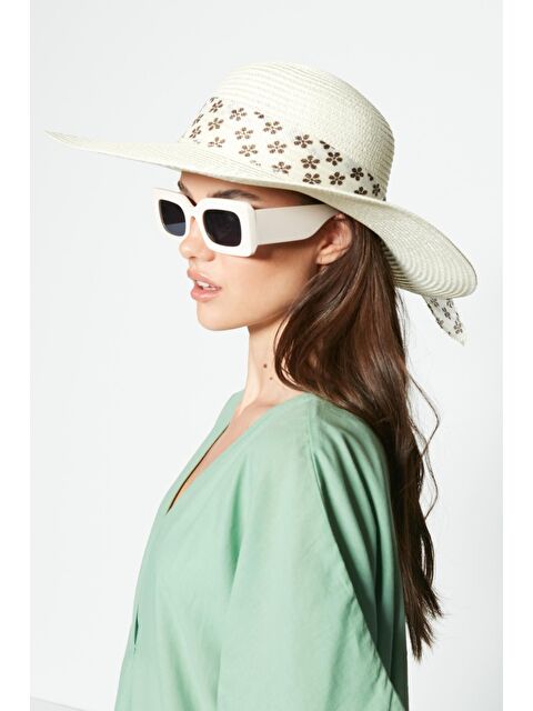 C&City Hasır Plaj Şapkası Y23730-27 Beyaz - S000216779-20063