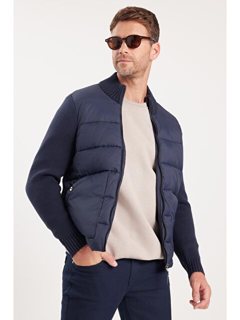 TUDORS Erkek Regular Fit Klasik Kesim Fermuarlı Çift Cepli Sıcak Tutan Dik Yaka Lacivert Mont - S000521933-21164