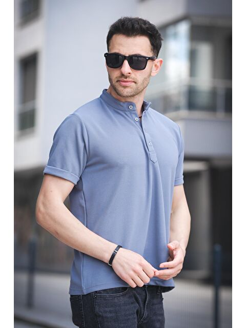 Oksit Cole Slim Fit Esnek Elastanlı Yarım Düğmeli Kısa Kol Hakim Yaka Erkek Tişört - S000391751-17234